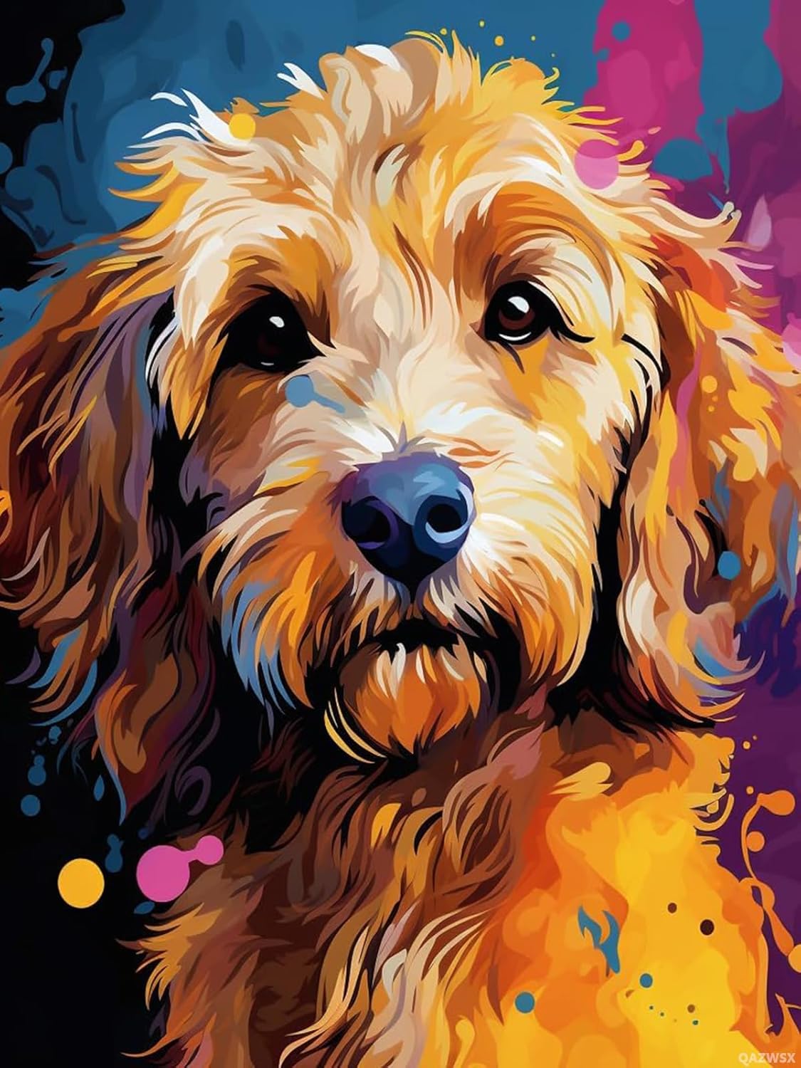 Golden Doodle Puppy Dog Cute Dog Colorful 5D Adult Diamond Art, DIY Diamond Painting Kit for Decor Canvas 12x16inch/30x40cm