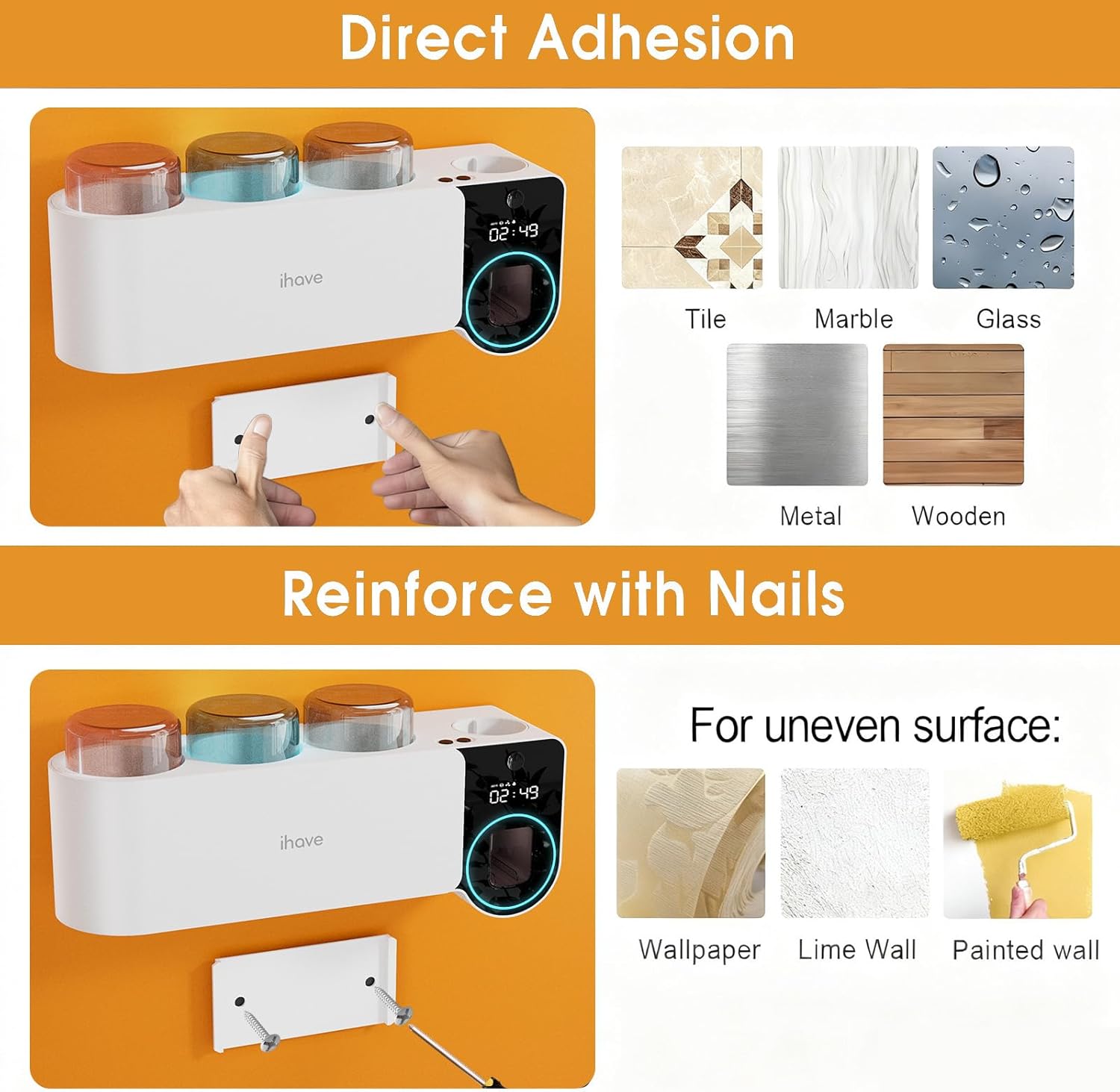 iHave Toothbrush Holder with Touchless Toothpaste Dispenser & UV Toothbrush Sanitizer for Bathrooms | 6-Slot Wall Mounted Organizer with Auto-Cycle Disinfection for Toothbrushes, Razor & 3 Cups