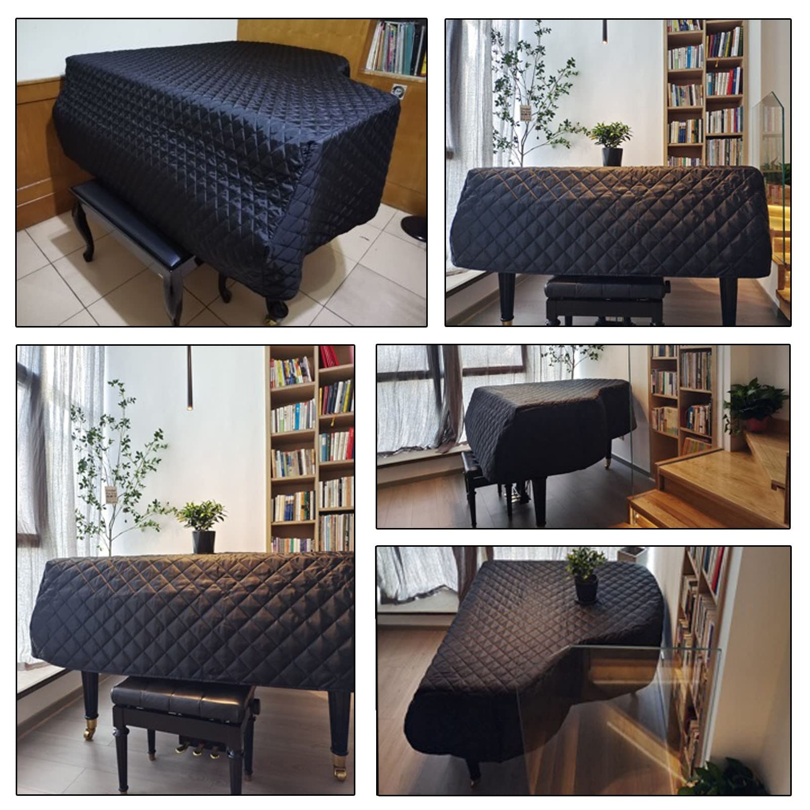 Vedreoh Dustproof Grand Piano Cover - Baby Grand Piano Cover - Black Customize Thicken Cotton Lining,Double -Layer Thickened Waterproof Piano Protective Cover (Color:B,Size:180cm/71in)