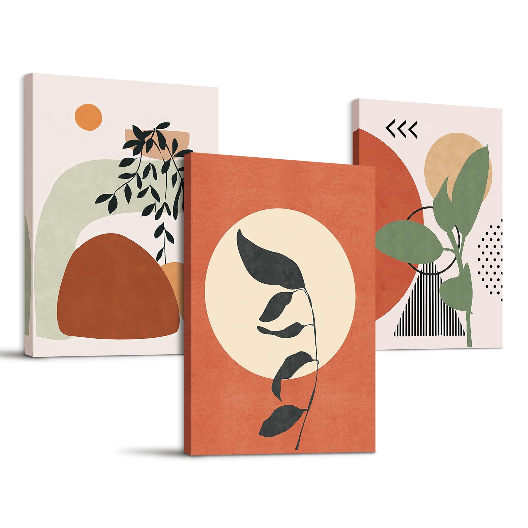 hyidecorart Cuadros Boho Decoración Cuadro Naranjas Abstractos Modernos, Hojas Y Sol Lienzo Nórdico Minimalistas Plantas Baño