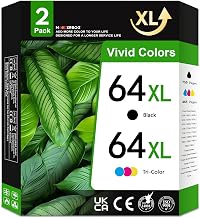 64XL Ink Cartridges 2-Pack Replacement for HP64XL 64 Ink Cartridge Compatible for Envy Photo 7855 7155 7858 6255 6252 7120 7158 7164 7800 7100 Tango Printers (1Black /1Tri-Color)