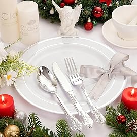 WDF 120PCS Silver Plastic Silverware - Heavy Duty Silver Plastic Cutlery Set - 40 Forks, 40 Spoons, 40 Knives, Perfect for Christmas Parties/Weeding