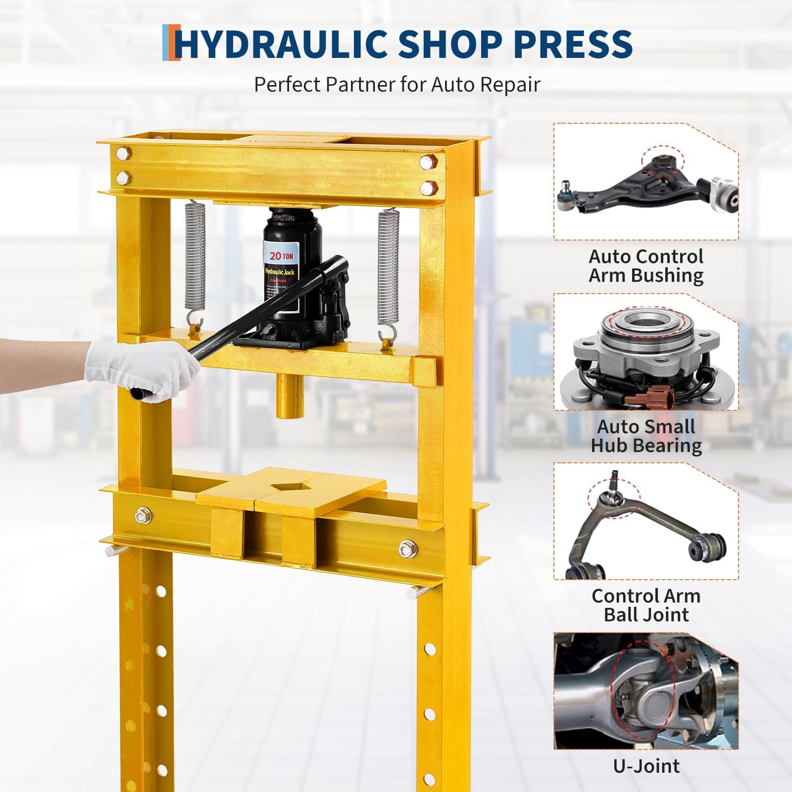 Garvee Pressa idraulica da officina da pavimento 20T Heavy Duty, telaio a H con supporto triangolare, banco regolabile, manometro, 2 piastre in acciaio - per raddrizzare/piegare metalli e riparazioni