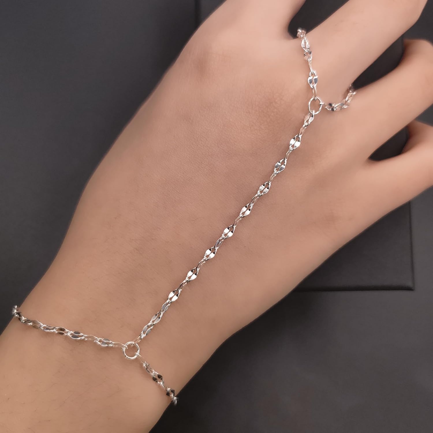 Tornito 9Pcs Hand Chain Bracelet for Women 18k Gold Plated Ring Bracelet Cubic Zircon Bead Flower Finger Bracelet Hand Jewelry Silver Gold Tone Size Adjustable - Image 5