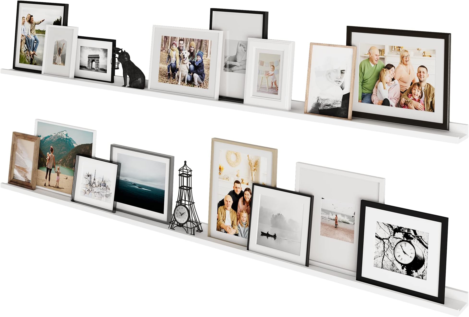 Wallniture Denver White 84" Picture Ledge Shelf for Living Room Decor, Floating Shelves for Bedroom, Hallway Wall, Long Shelf, Set of 2