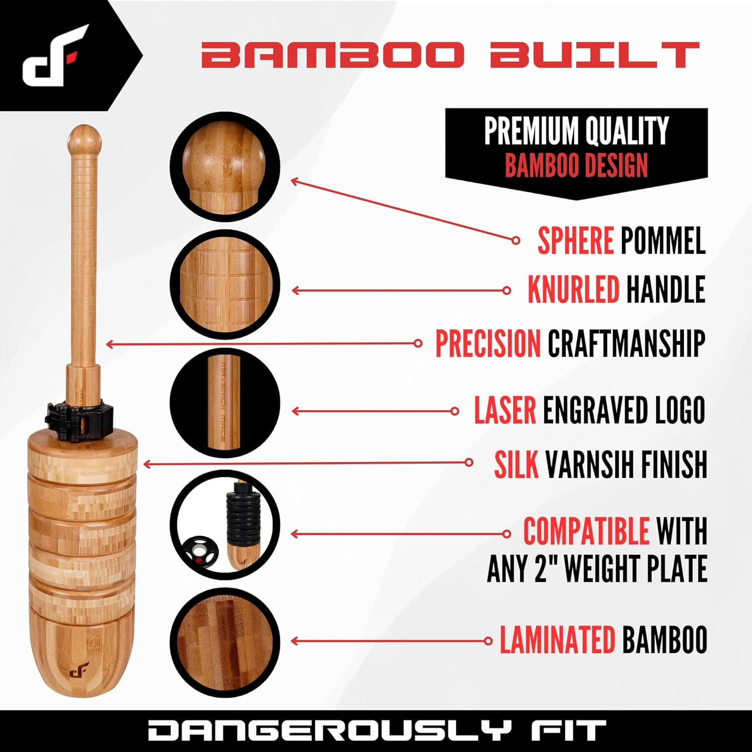 Adjustable Indian Club - Weight Loaded Bamboo Clubs - Steel Club Training Exercise Equipment For Full Body Workout, Core Trainer & Grip Strength, Home & Gym Fitness