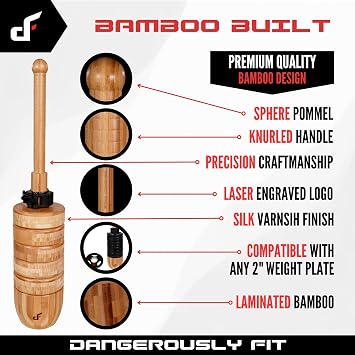 Adjustable Indian Club - Weight Loaded Bamboo Clubs - Steel Club Training Exercise Equipment For Full Body Workout, Core Trainer & Grip Strength, Home & Gym Fitness