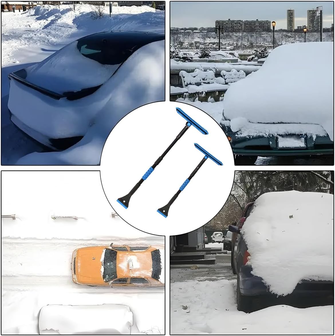 BELOMI 36" Car 3-in-1 Snow Brush, Detachable & Extendable Ice Scraper with Wide Foam Head & Ergonomic Grip, Lightweight Aluminum Snow Removal Tools Windshield & Paint Safe Shovel for Vehicle (Blue)