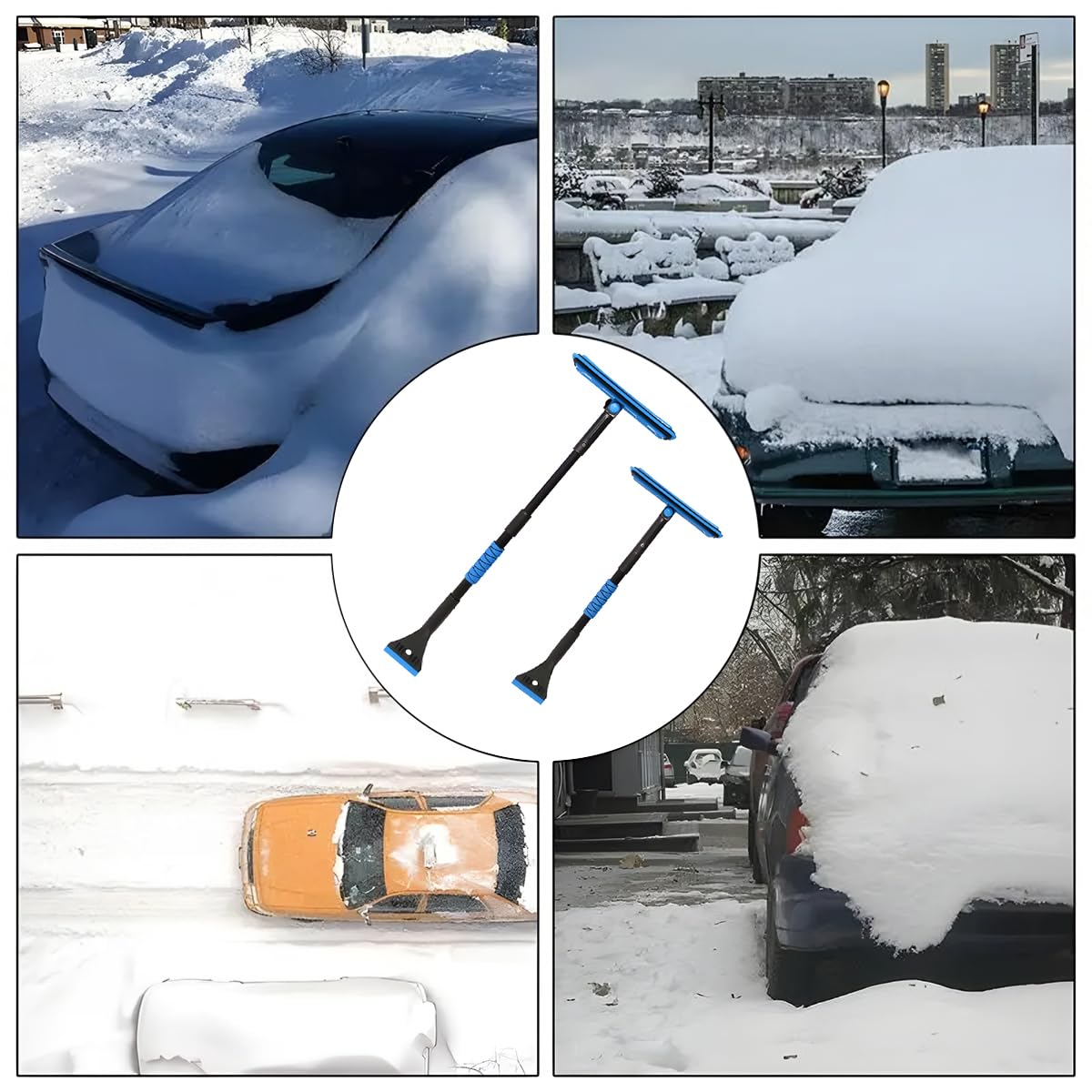 BELOMI 91 cm samochodowa szczotka 3 w 1, zdejmowana i wysuwana skrobaczka do lodu z szeroką głowicą piankową i ergonomicznym uchwytem, lekkie aluminiowe narzędzia do usuwania śniegu, bezpieczna