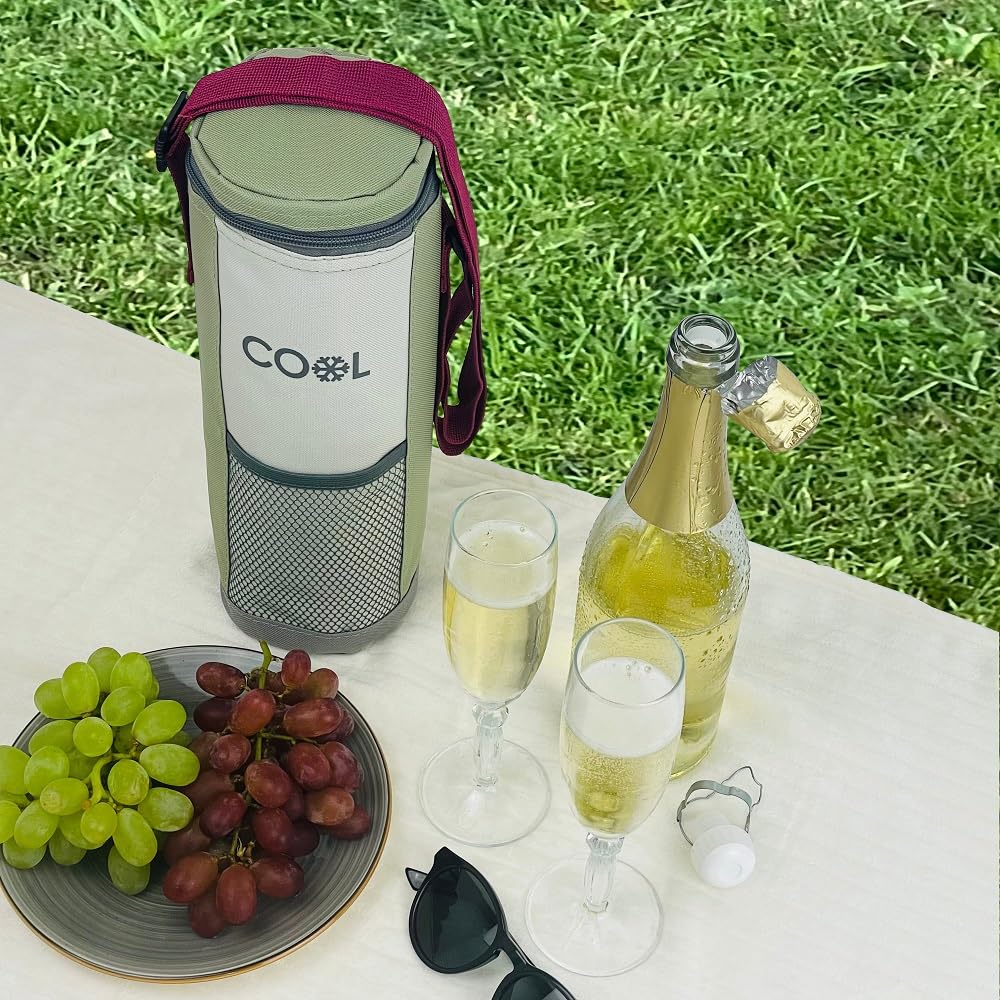 Kühltasche für Flaschen bis 1,5 Liter, Flaschenkühltasche, Größe 12 x 32 cm, Kühlbox, Kühlbeutel, mit verstellbarem Schultergurt Set ideal für unterwegs