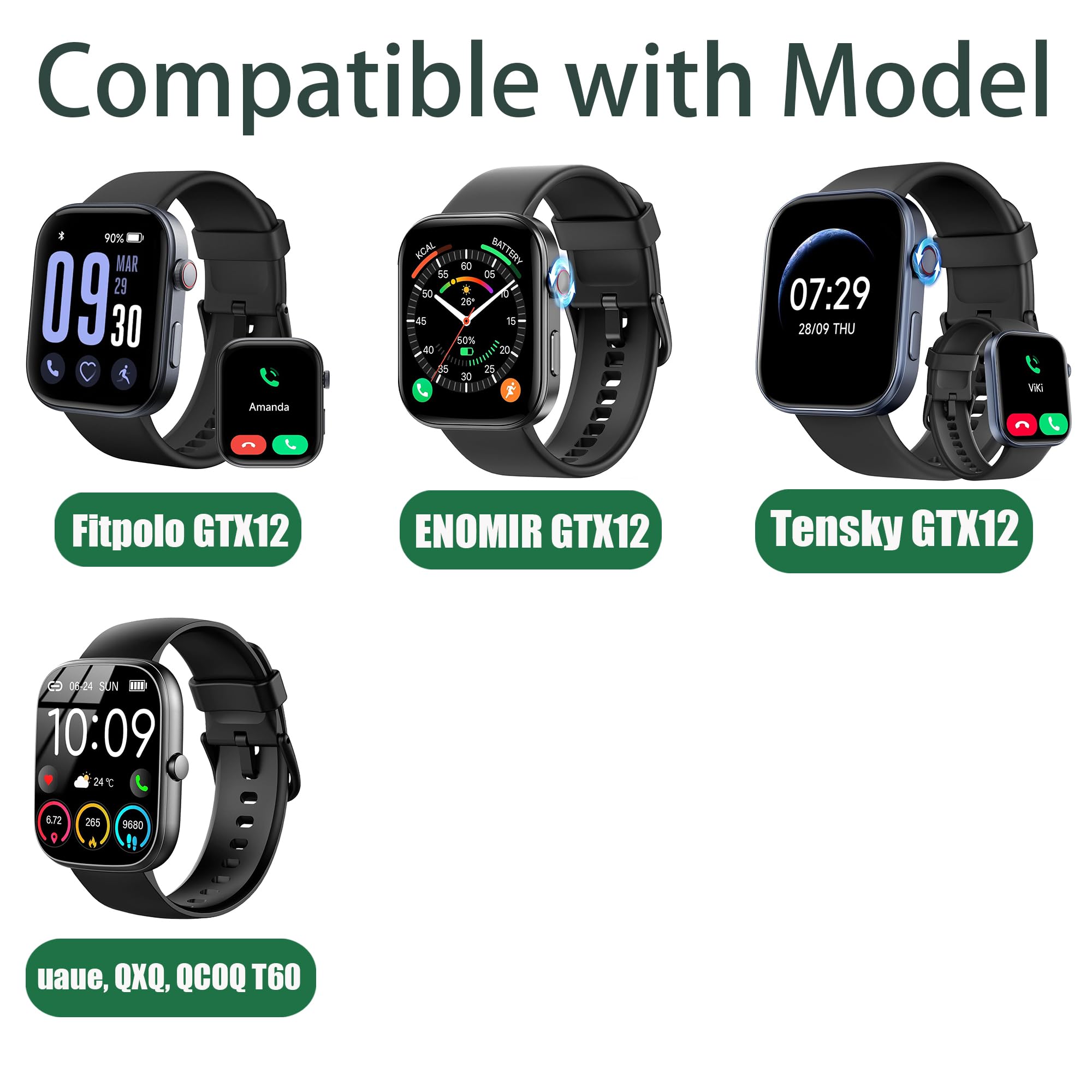 GTX13, GTX12 Smart Watches Band, Lamshaw 22mm Silicone Lace Slim Thin Hollow-Out Replacement Straps Compatible for Fitpolo GTX12, ENOMIR GTX12, Tensky GTX12, uaue T60, QXQ T60, QCOQ T60 Smart Watches (for 22mm size band, Black)