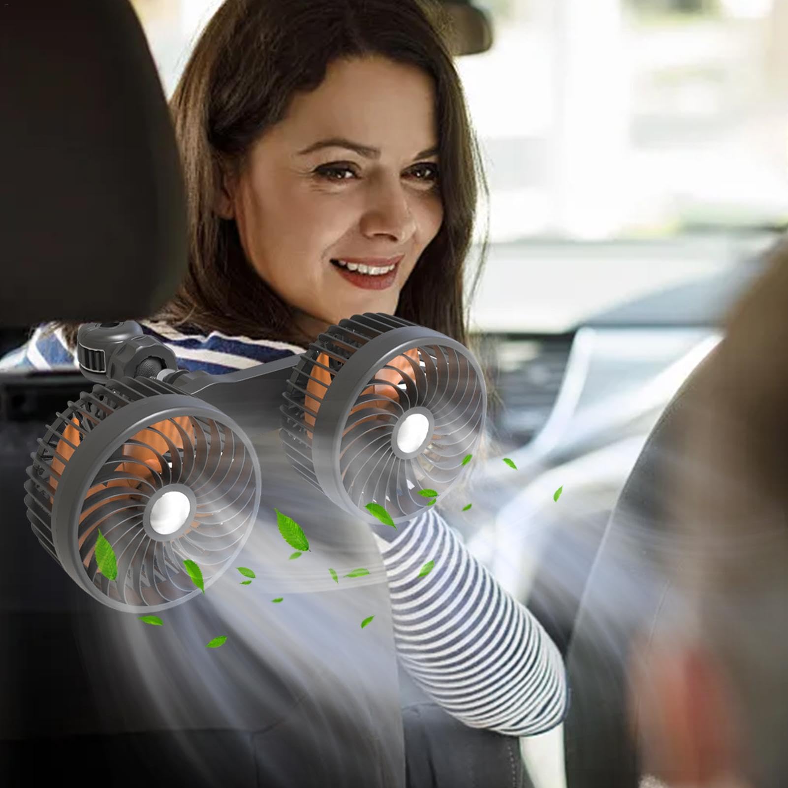Ventilador de coche USB,Ventiladores de asiento de coche | Ventilador de coche con carga USB giratorio de 12 V y cabezal doble | Suministros de refrigeración, fácil instalación, ventilador de funciona