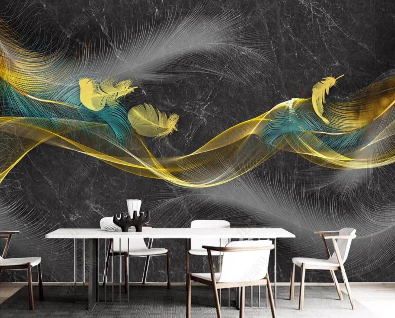 Papier peint 3D marbre noir et lignes dorées XLMING pour salon moderne 150x105 cm