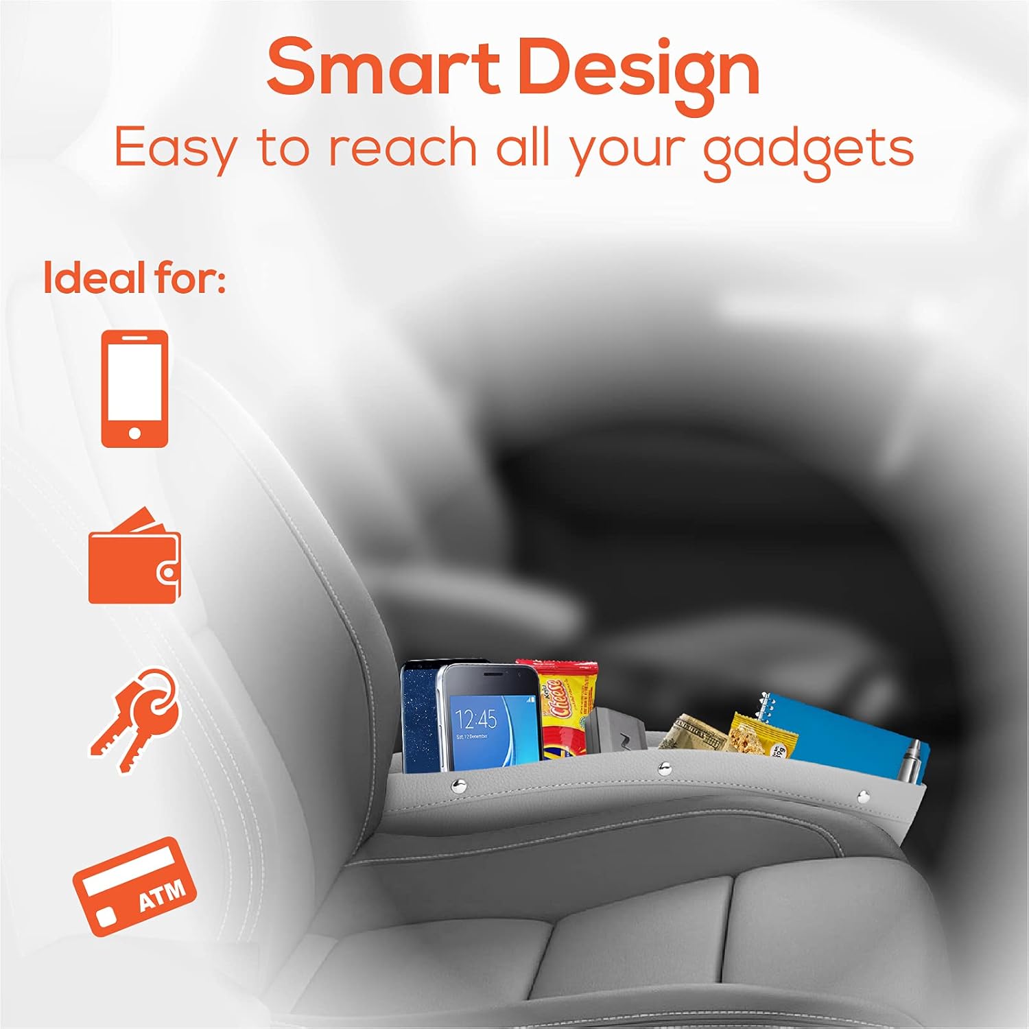 Trobo Car Seat Console Gap Pocket Catch Caddy, 2 in 1 Side Seat Space Organizer, Between Seat Crevice Storage Box, PU Leather Front Seat Gap Filler, Minimizes Distracted Driving, Universal Fit - Gray : Automotive