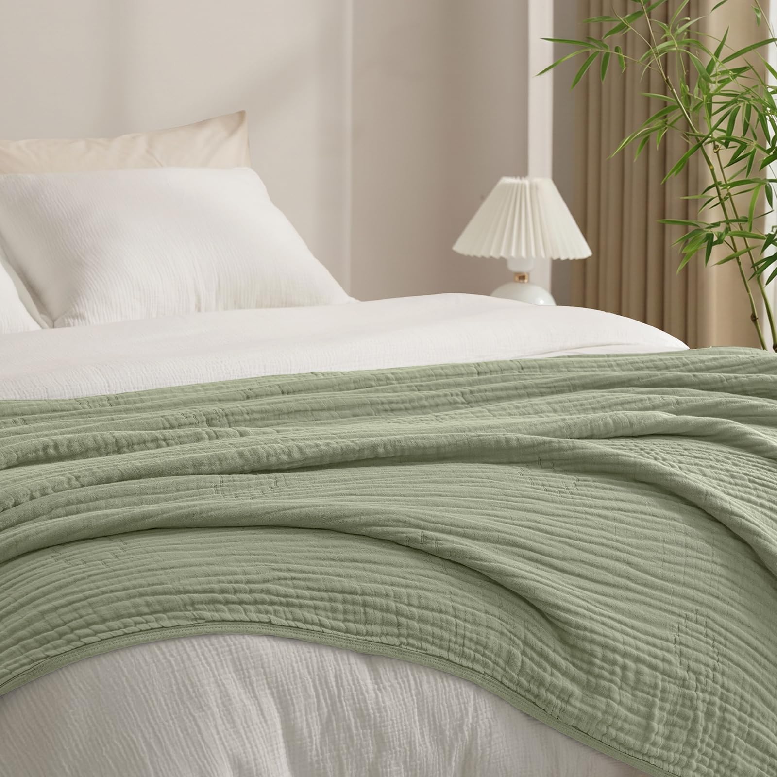 phf cooling muslin blanket king size 104"x80", 6-layer lightweight gauze blanket made from 35% rayon derived from bamboo & 65% cotton, breathable & ultra soft cozy for hot sleepers, tea