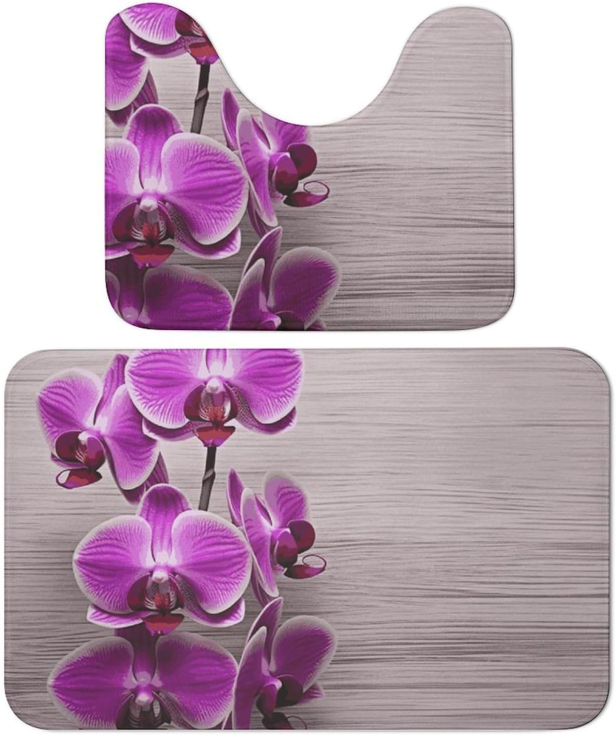 Bath Mat Set 2 Pieces Coral Velvet Bath Rug Non Slip Absorbent Microfiber Bathroom Rugs Quick Dry U-Shaped Toilet Rug Orchid Bathmat Washable Soft Carpet
