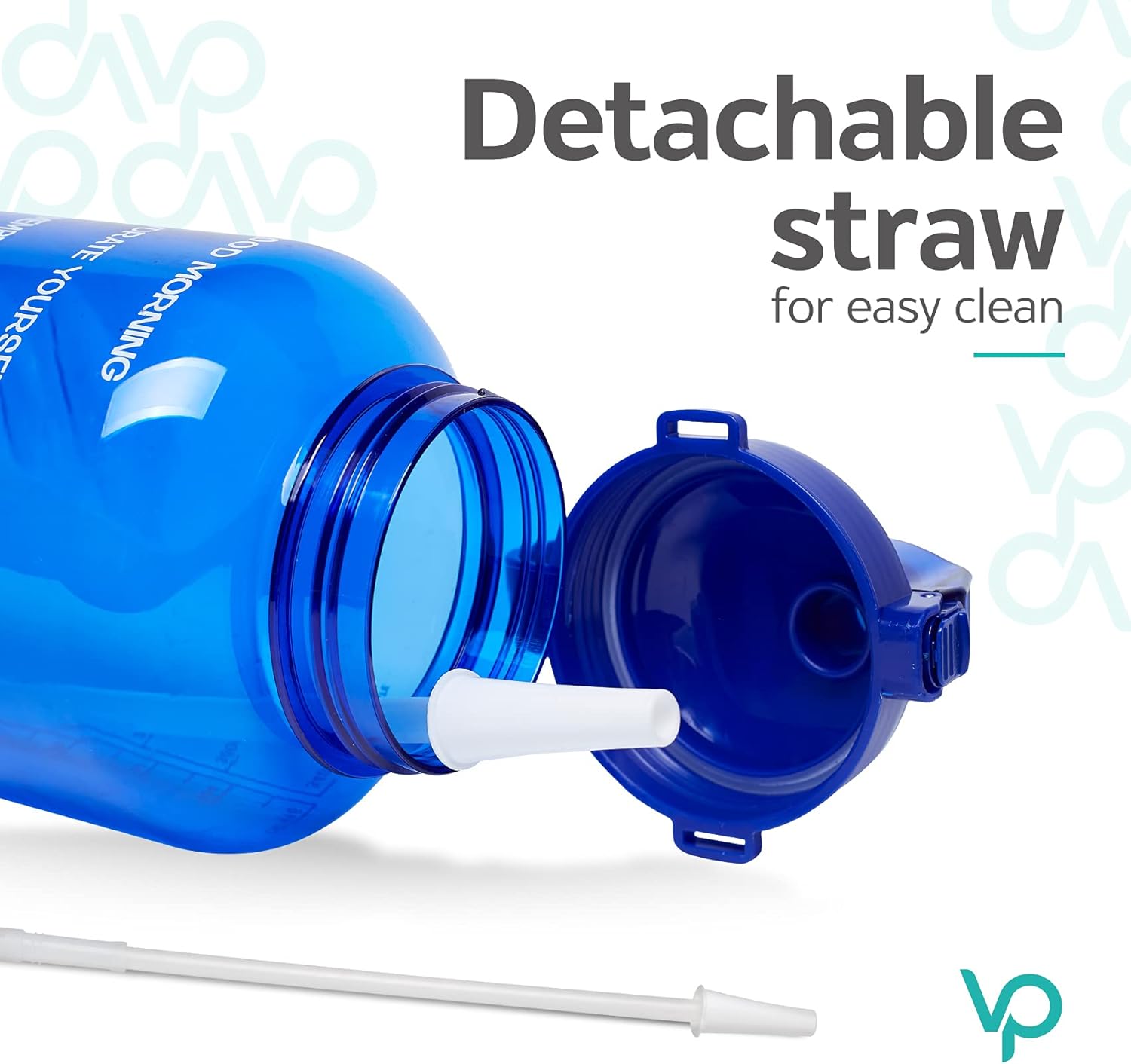 Venture Pal Large 64 oz (When Full) Motivational BPA Free Leakproof Water Bottle with Straw & Time Marker Perfect for Fitness Gym Camping Outdoor Sports-64oz-Deep Bluets