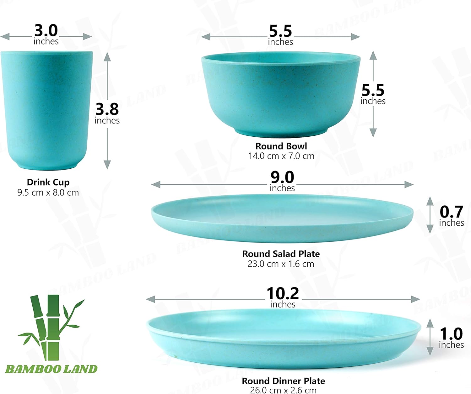 One-Day Sale: Up to 40% Off BAMBOO LAND Set for 2 person (8 PCS) /bamboo fiber dinnerware dishwasher safe, reusable bamboo dinnerware, Eco-friendly bamboo dinnerware, Picnic dinnerware set, cup, dinner plate (Blue)