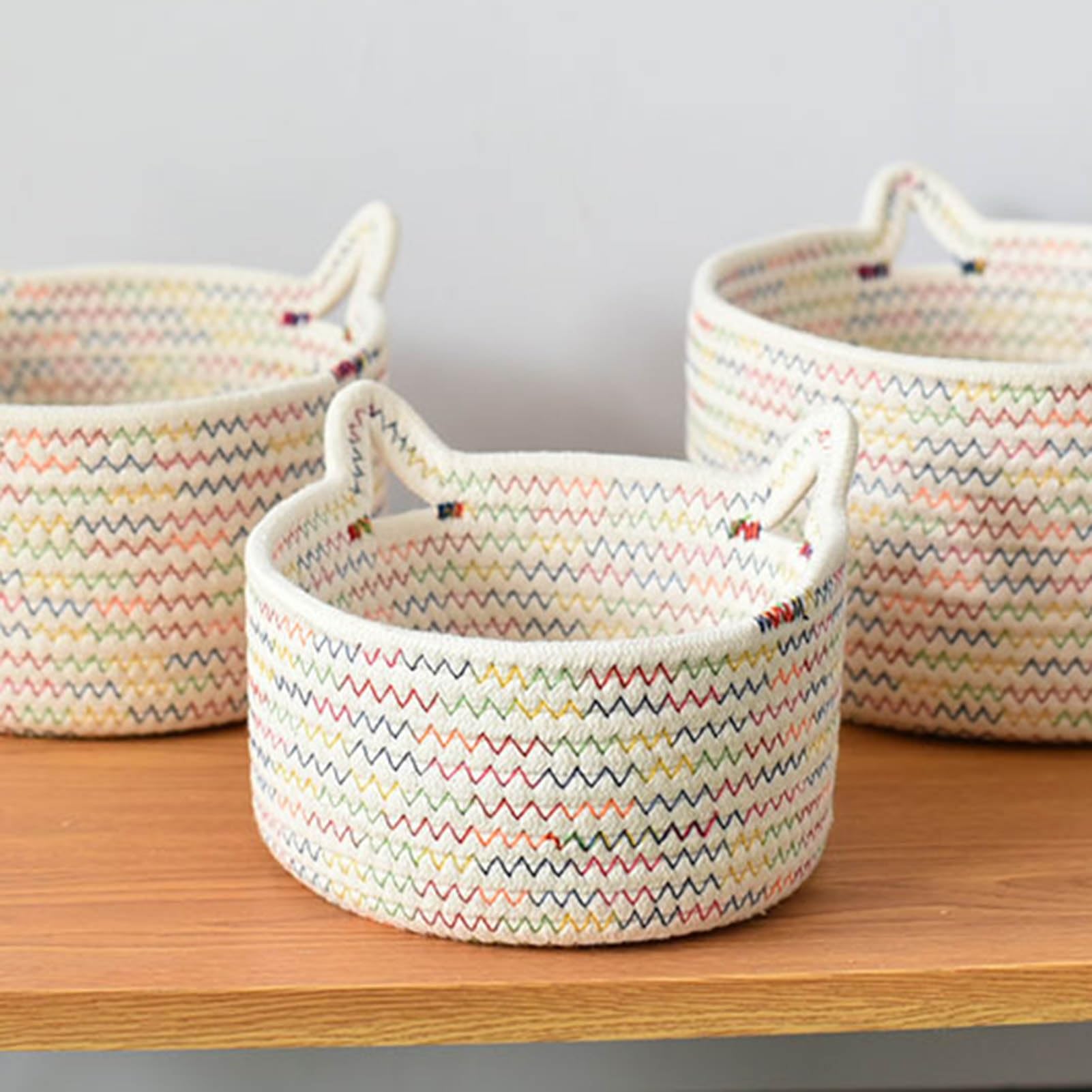 SANWOOD Petit panier de rangement en corde de coton tissé, décoration oreilles de chat, panier de rangement mignon pour chien, chat, animal domestique, boîte à jouets pour cosmétiques, collations