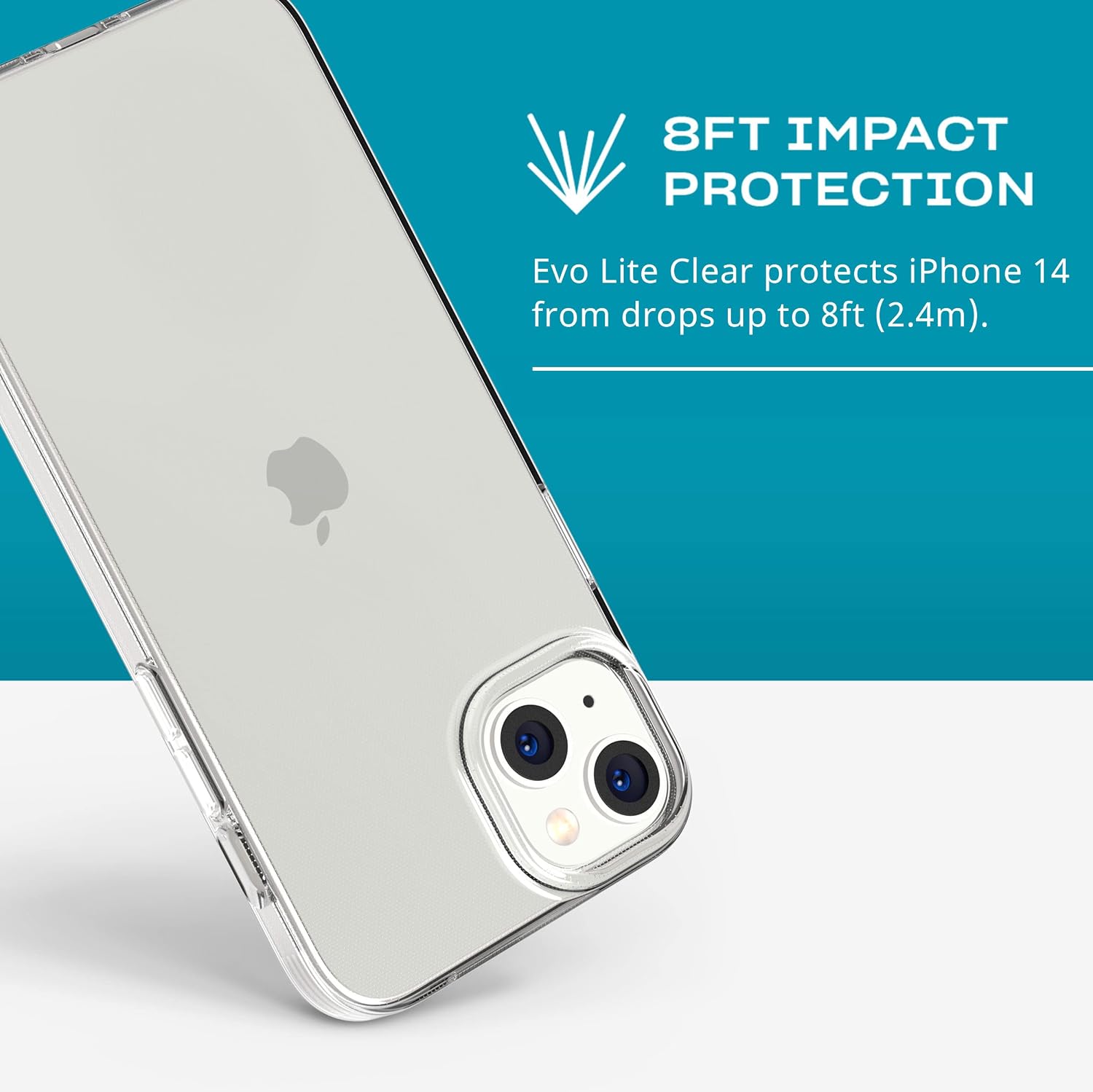 tech21 iPhone 14 Plus Evo Lite – Thin and Clear Shock-Absorbing Phone Case with 8ft Multi-Drop Protection