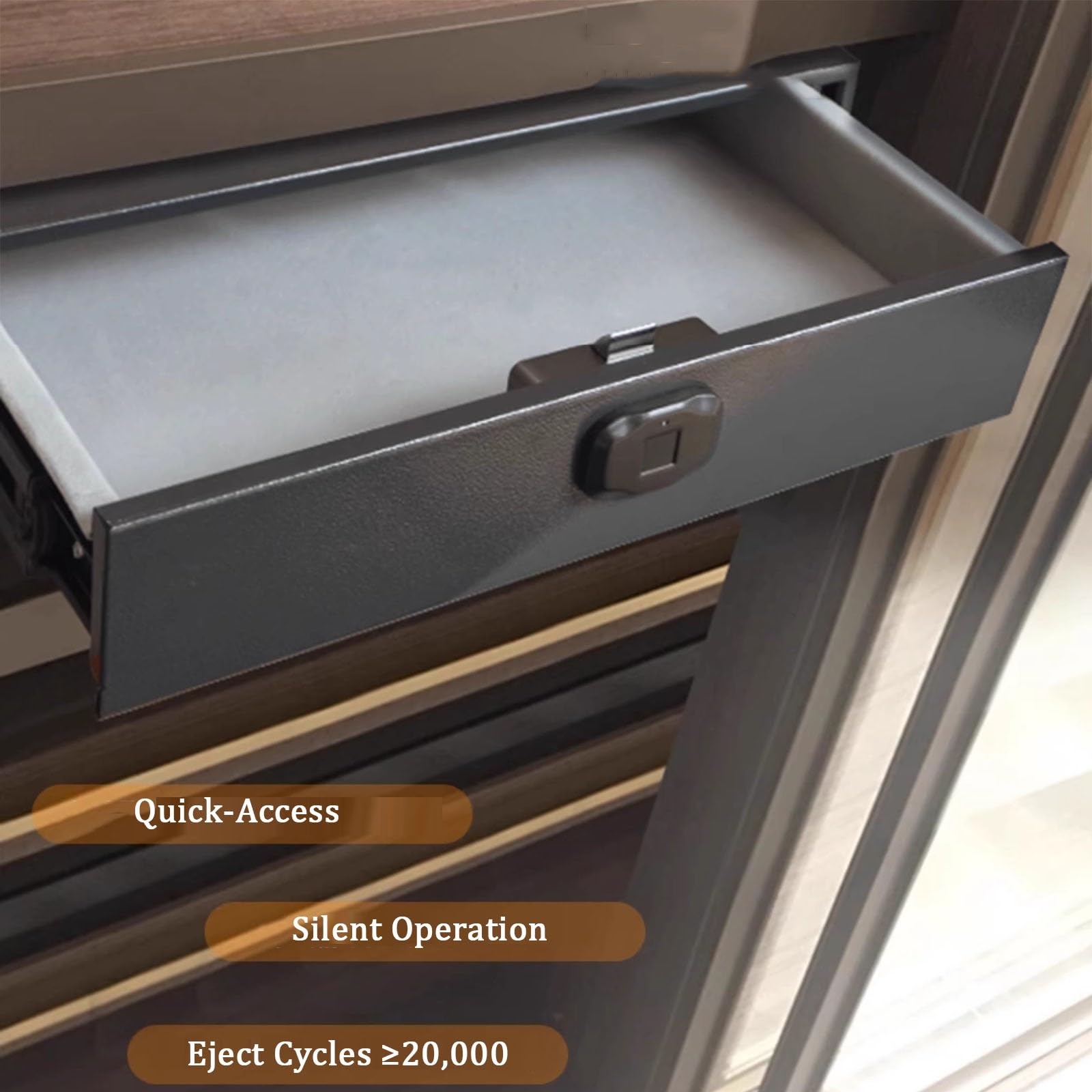 Cassaforte biometrica in Acciaio, Accesso rapido sotto la scrivania, cassaforte Intelligente per riporre Oggetti nascosti in casa, Organizer per Gioielli da Comodino - Grigio - 350 mm