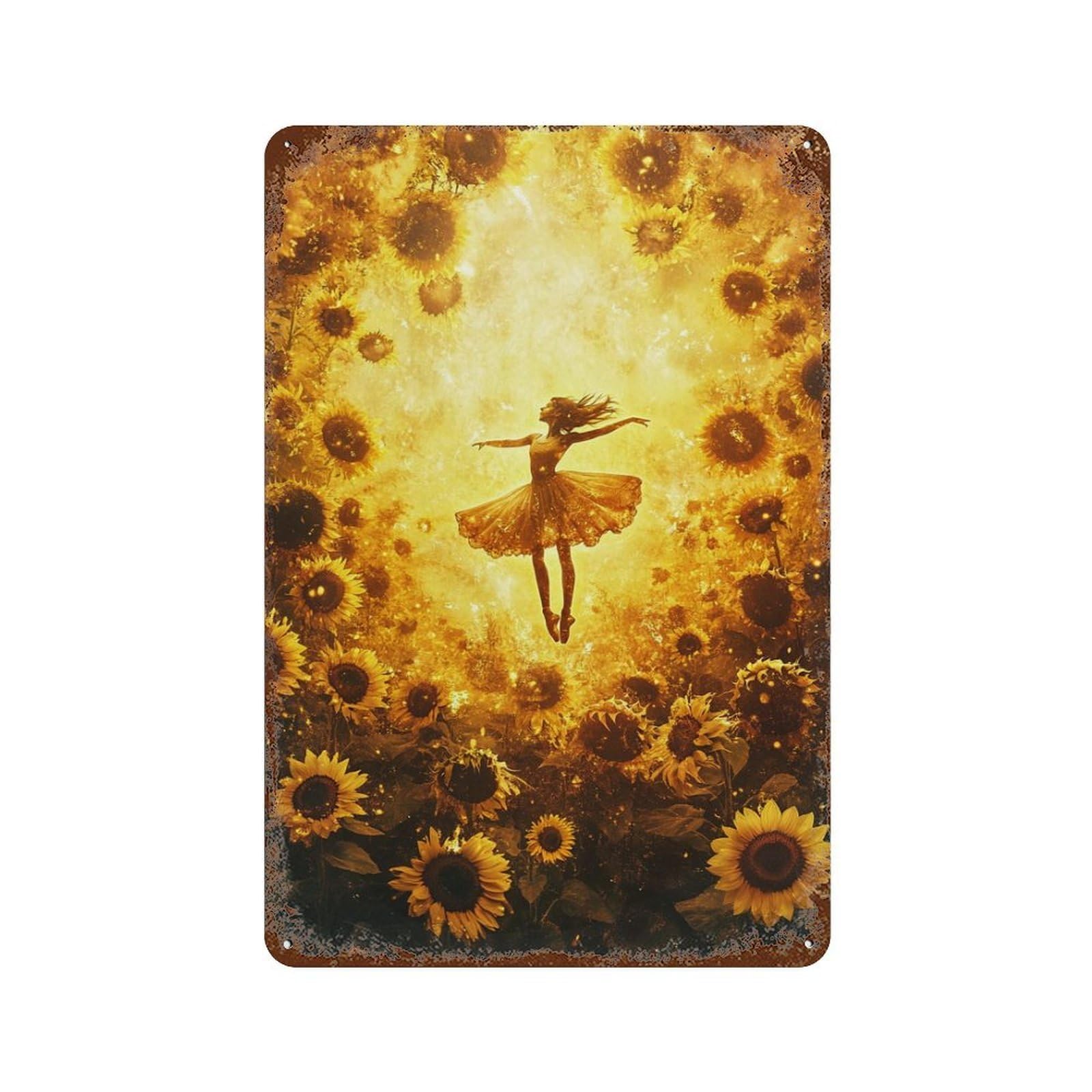 Vintage Metal Tin Sign Golden Sunflower Dreamscape 11.8"x7.9", Classic Wall Plaque for Pub, Kitchen And Man Cave Decor