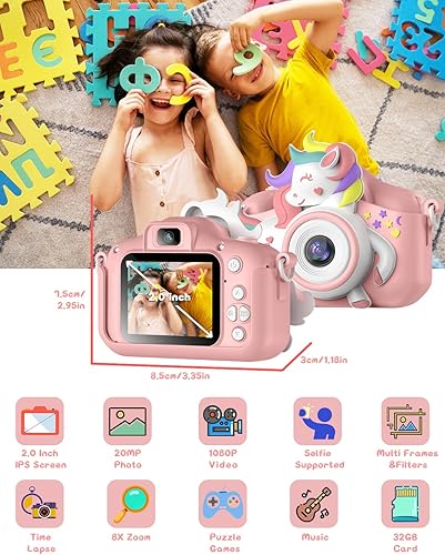 Miniatura 2 de Cámara para niños de 3 a 8 años de edad, cámara selfie de 20.0 MP HD 1080P IPS, cámara digital de juguete dual para niños, regalos de Navidad y