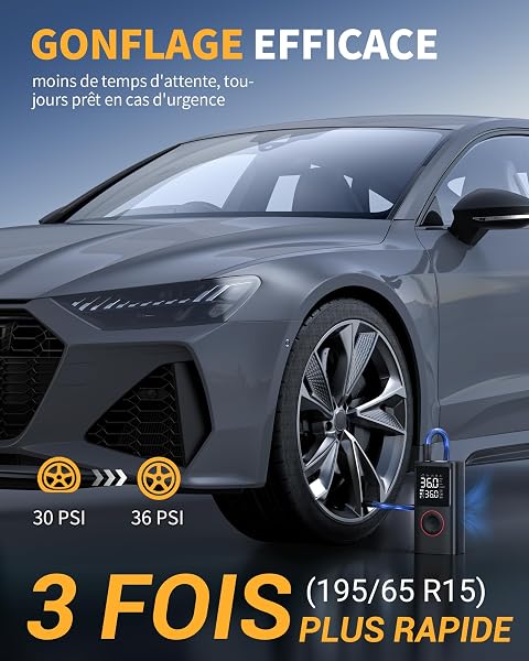 Powools Gonfleur Pneus Voiture Sans Fil – Compresseur à Air Portatif 150 PSI avec Arrêt Automatique & Lumière LED, Pompe à Vélo Électrique pour Voiture, Moto, Vélo, Ballon, 8.90 X 4.75 X 13.79 CM - 1