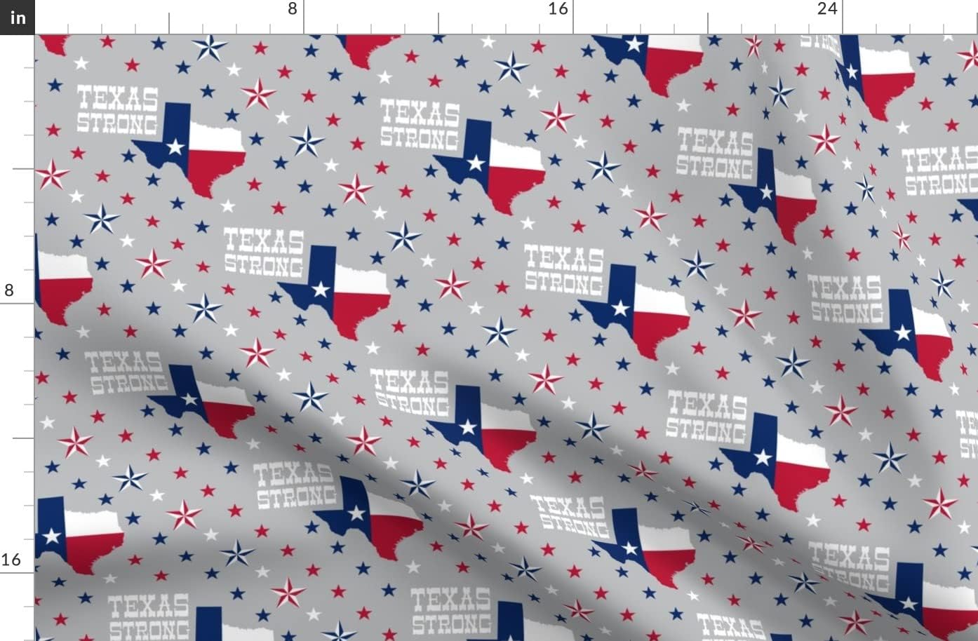 Spoonflower Fabric - Texas Strong White Blue Star Red Cowboy Patriotic Gray State Pride Printed on Organic Cotton Sateen Fabric by The Yard - Sewing Quilting Apparel Home Decor