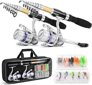 Fishing Pole Set Fishing Rod and Reel Combo,2PCS Collapsible Fishing Rod | 2.1M/6.89FT with 2PCS Spinning Reels 2 Set of Lures Baits and a Carrier Bag,Prefect for Fishing Travel