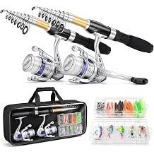Fishing Pole Set Fishing Rod and Reel Combo,2PCS 2.1M/6.89FT Collapsible Fishing Rod Set with 2PCS Spinning Reels 2 Set of Lures Baits and a Carrier Bag,Prefect for Fishing Travel