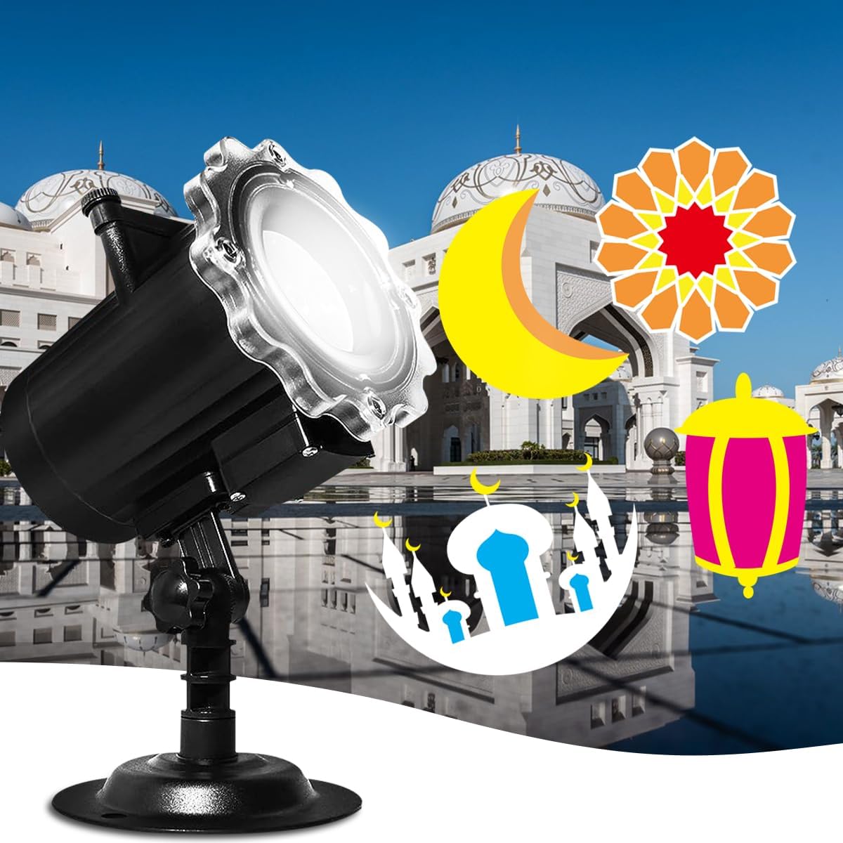 Ramadan Projector Lights Outdoor & Indoor - Eid Festival Decorative LED String Lights for Home, Muslim Ramadan Kareem Decorations (Convertible Card, 6 Ramadan Festival Pattern)