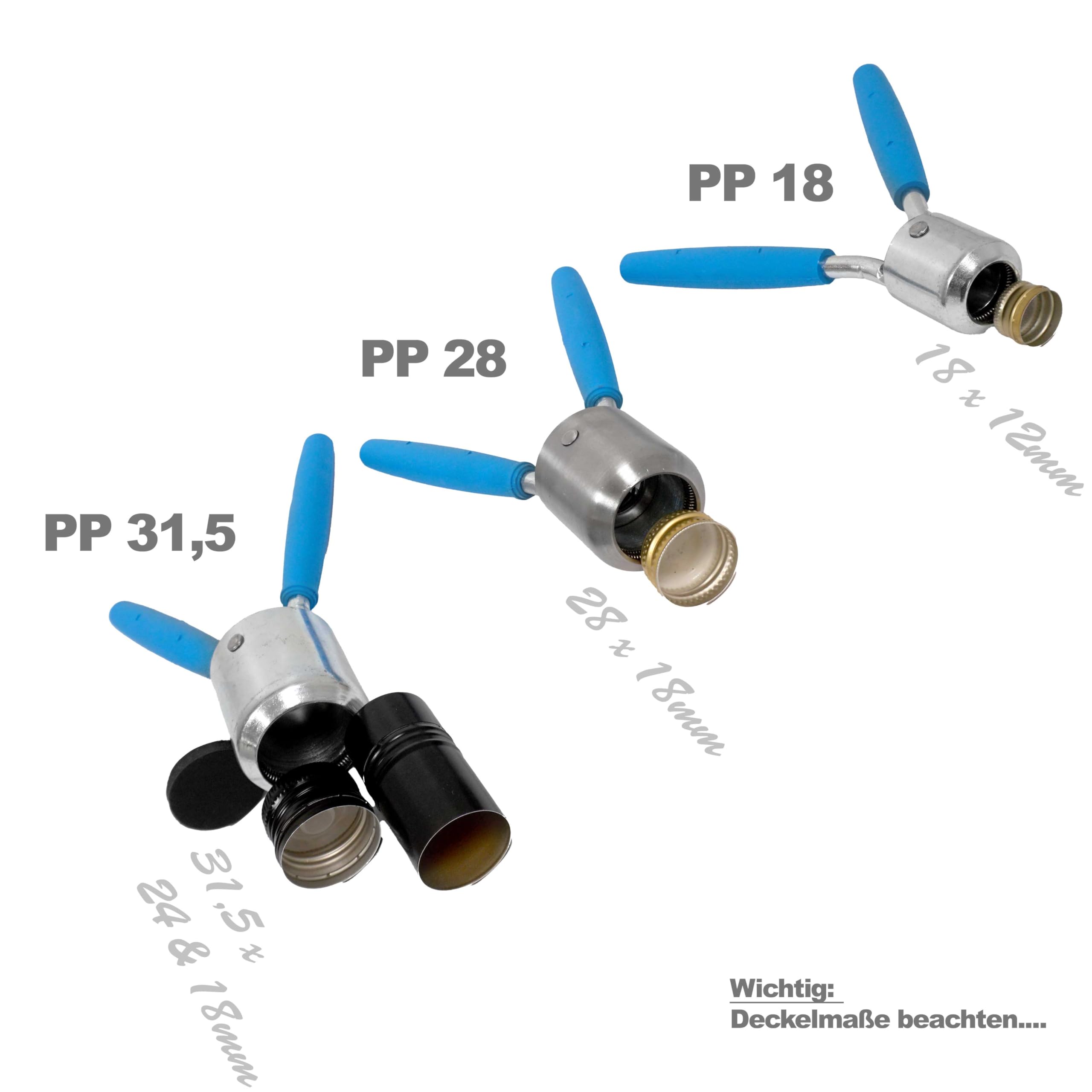 Flaschen mit Drehverschluss versiegeln: Kapselversiegler/Siegelpresse manuell für Alu Handschraub-Verschlüsse mit Originalitäts-Ring (passt nur auf PP 31,5mm)