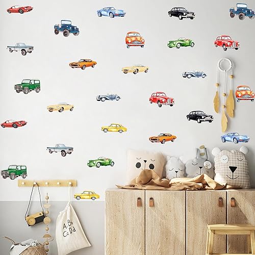 Calcomanías de pared clásicas de acuarela para automóvil, diseño retro de auto todoterreno, calcomanías de vinilo para pared, diseño de auto vintage