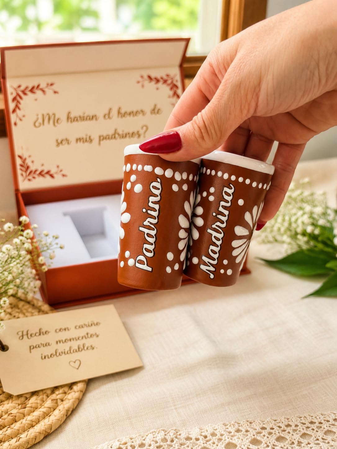 Madrina & Padrino Proposal Gift Set – Godparent Proposal for Baptism, Handmade Clay Shot Glasses in Premium Gift Box |, Quinceañera, Wedding & Special Celebrations