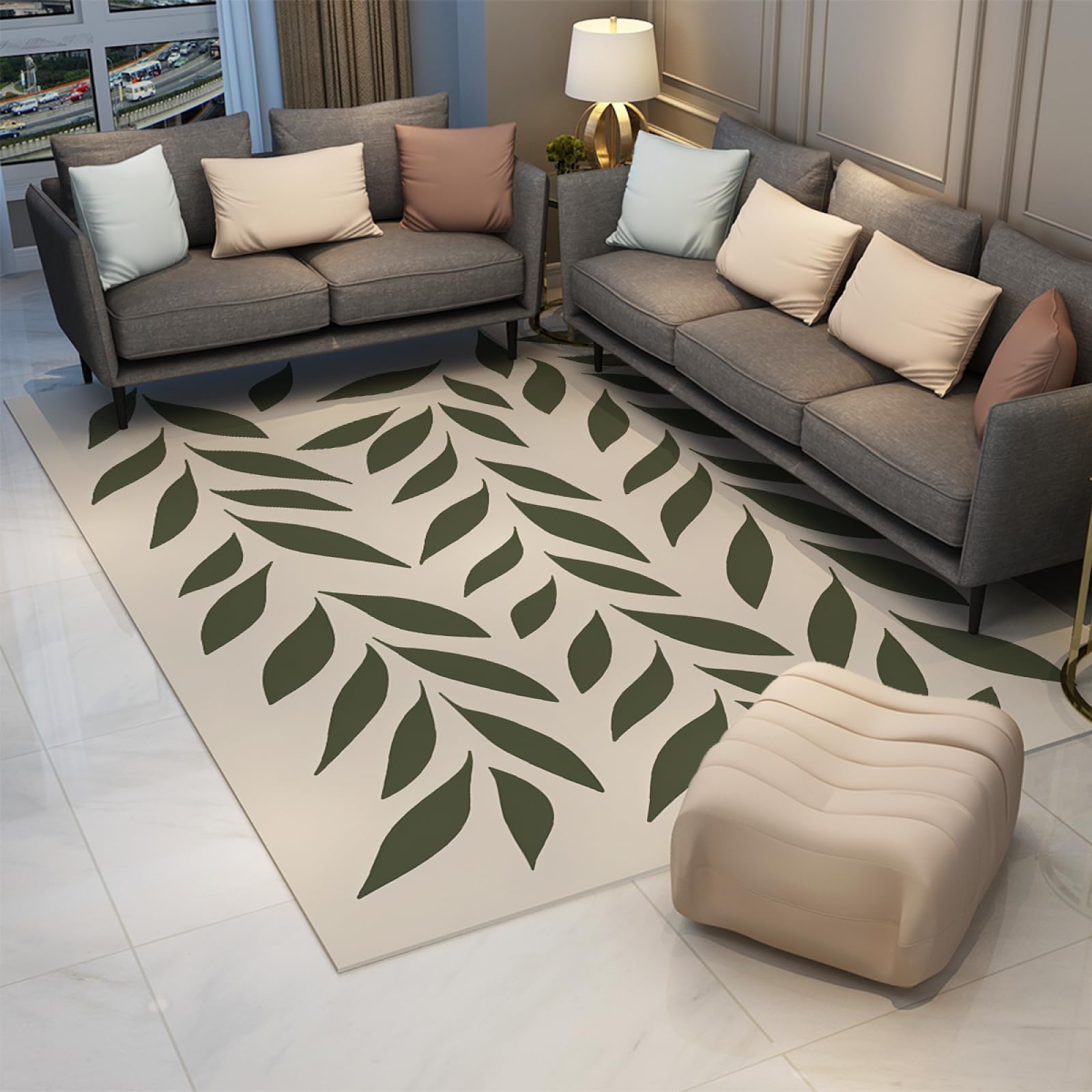 Tappeti moderni per aree morbide di minimalismo Tappeti per ragazze con foglie verde salvia per soggiorno Camera da letto Tappeto da cucina per lavaggio in lavatrice antiscivolo 120x240cm