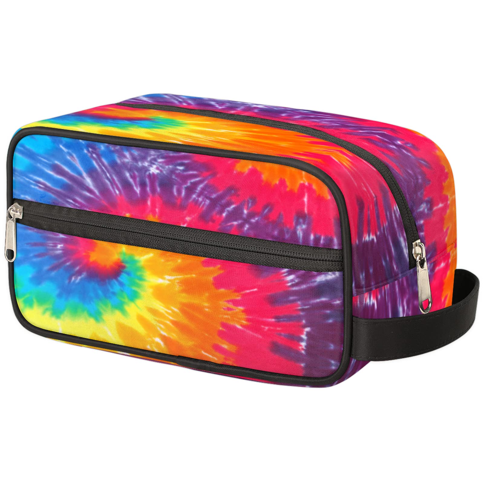 Rainbow Tie Dye Travel Toiletry Bag for Women Men Abstract Swirl Tie Dye Lightweight Cosmetic Makeup Bag Waterproof
