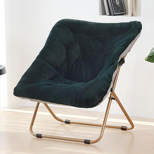 Miniatura 24 de Comfy - Silla de dormitorio plegable de gran tamaño con piel sintética suave, marco de metal, para dormitorio, sala de estar, balcón, patio,