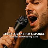 Vista 5 de Bowens Paquete de 2 micrófonos profesionales XLR con soporte para micrófono, micrófono de mano para cantar, karaoke y uso en escenario, incluye