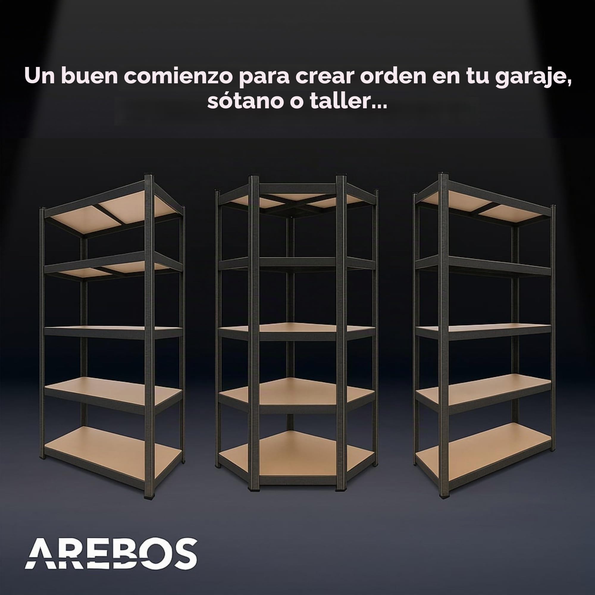 Arebos Juego de 3 estanterías para Cargas Pesadas | Combinación de estanterías esquineras | Capacidad de Carga de hasta 875 kg | Montaje Mediante Sistema de Enchufe | Robusta construcción metálica