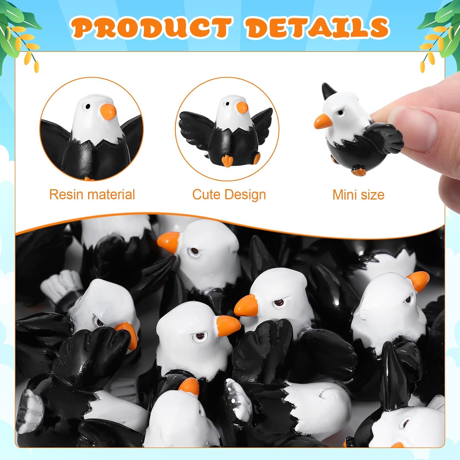 60 Pcs Mini Resin Bald Eagle, Wildlife American Bald Eagle Toy Figure, Patriotic Bald Eagle Bird Figurines, Bald Eagle Garden Statue, Ornaments for Independence Day Party Outdoor Lawn Garden