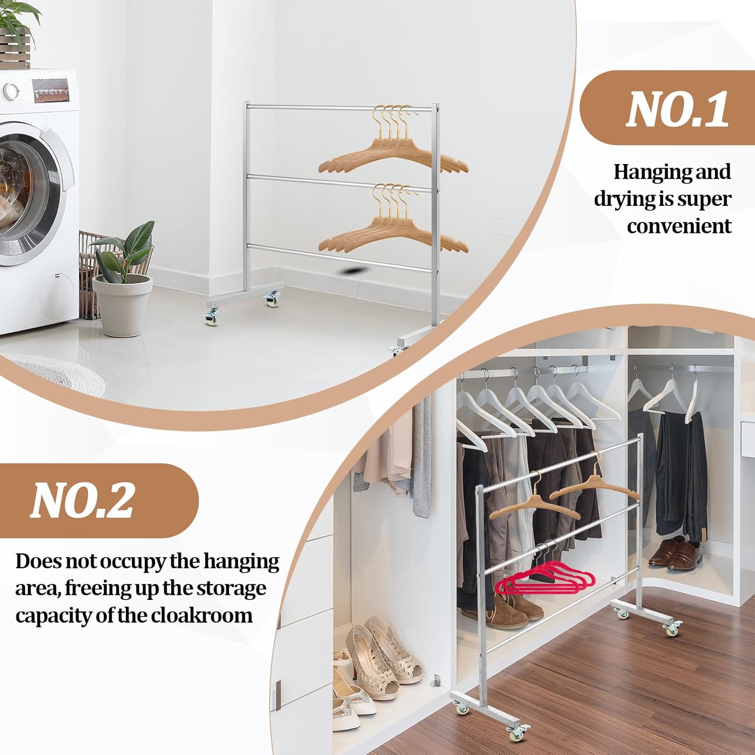 DoubleFill 3 Tier Universal Clothing Hanger Storage Rack Stainless Steel Hanger Organizer Holder Stand Storage System for Shopping Mall Specialty Store Laundry Room 30" W x 15" D x 32 ½"H