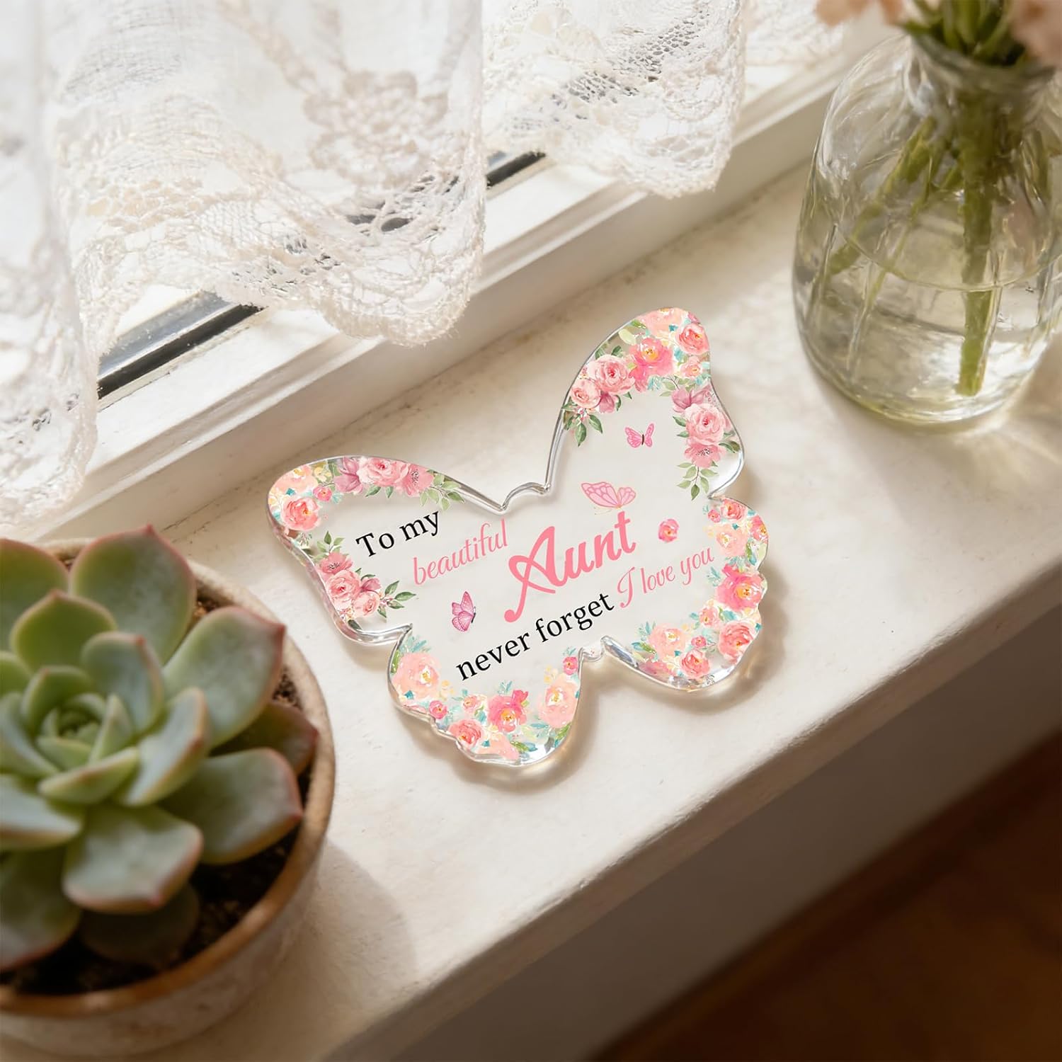 Aunt Gifts from Nephew Niece Aunts Auntie Gifts Ideas Butterfly Shaped Acrylic Plaque Decor Best Aunt Ever Gift I Love You Gift Thanksgiving Birthday Valentines Day Present - Image 7