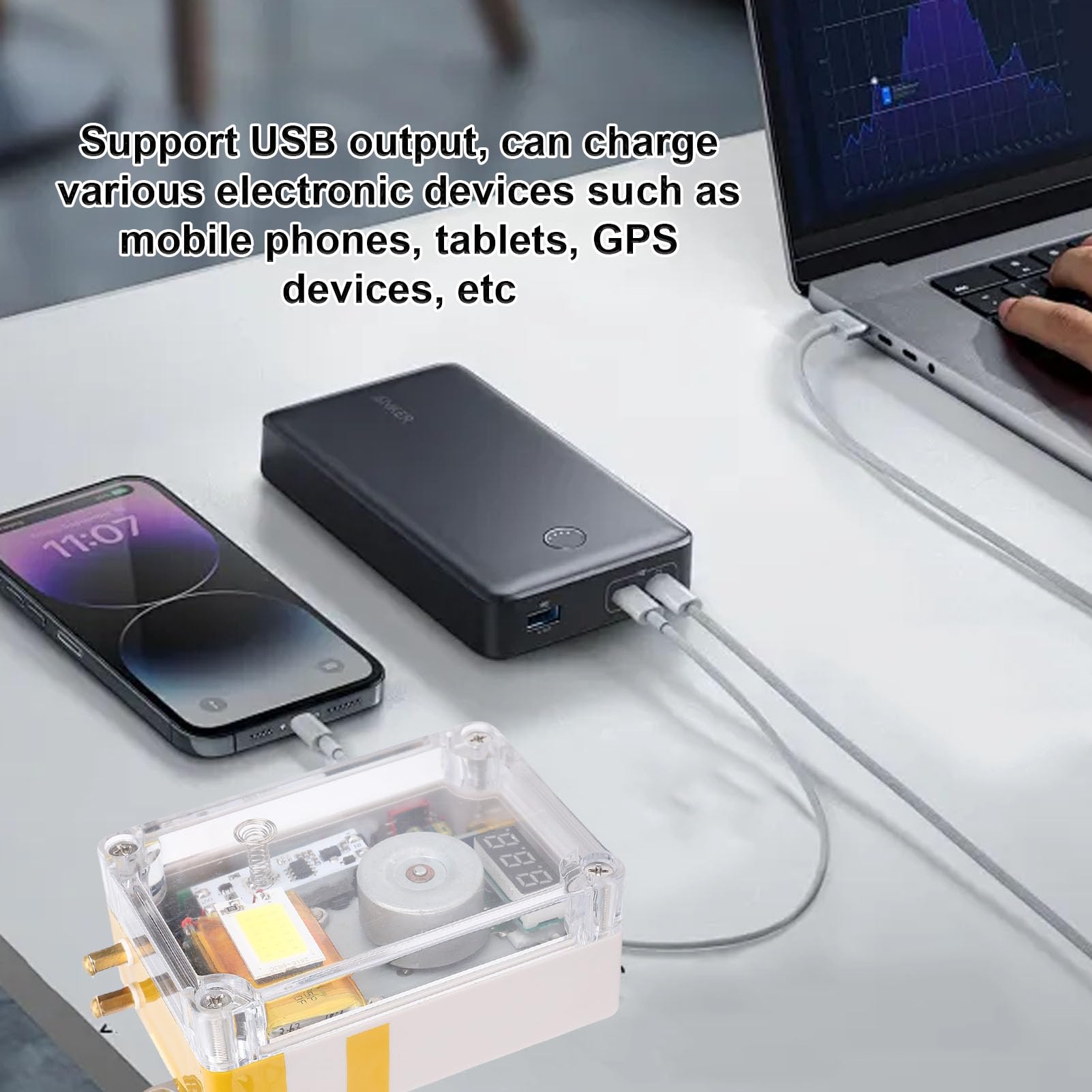 Naroote Générateur D'énergie Portatif Portatif de Chargeur D'usb de Manivelle de Secours de Secours avec la Sortie D'usb pour L'équipement de Survie Extérieur de Camping