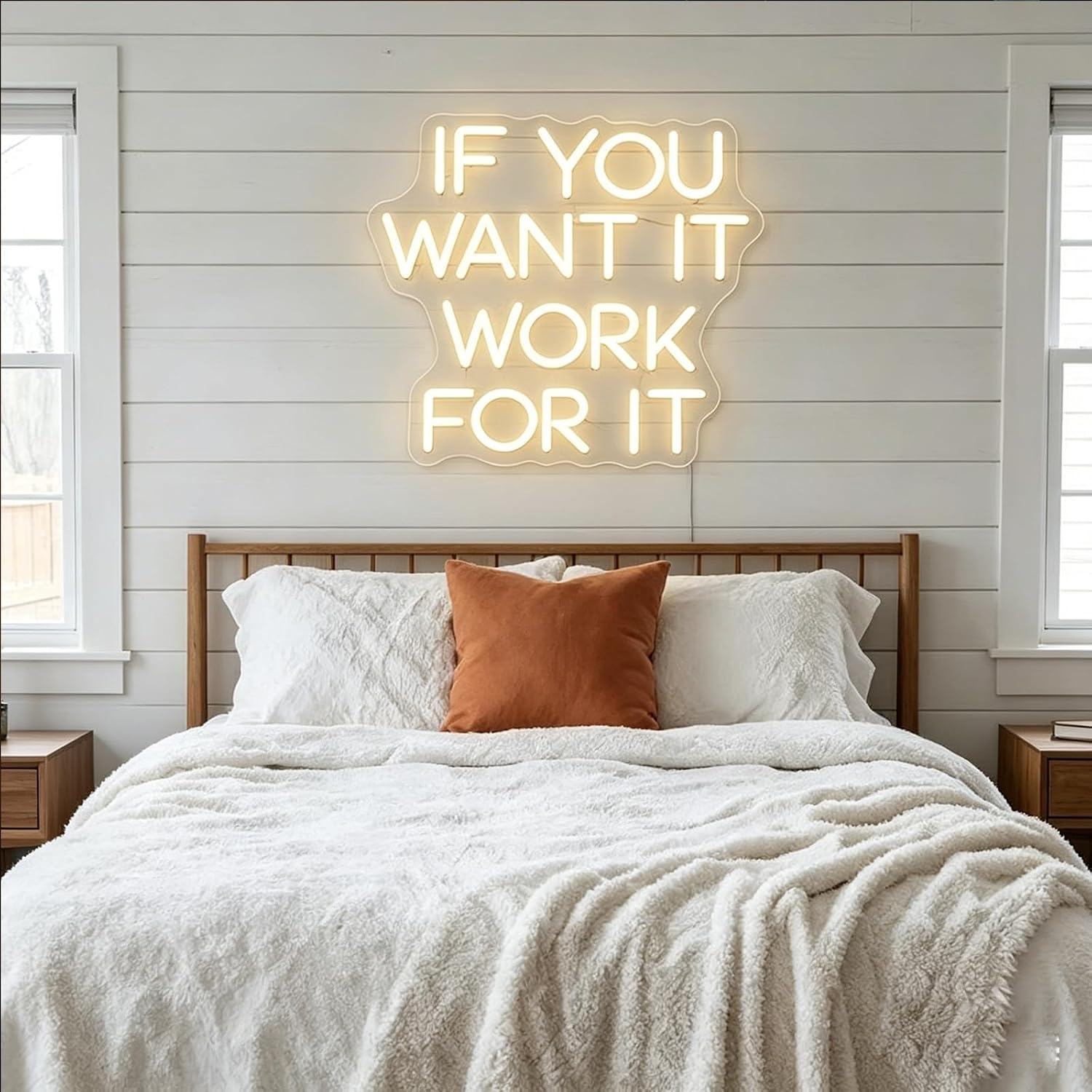 If You Want It Work For It Neon Sign 23inches Led LED Motivational Quote Wall Art Decor Light Up Signs for Home Bedroom Wedding Office