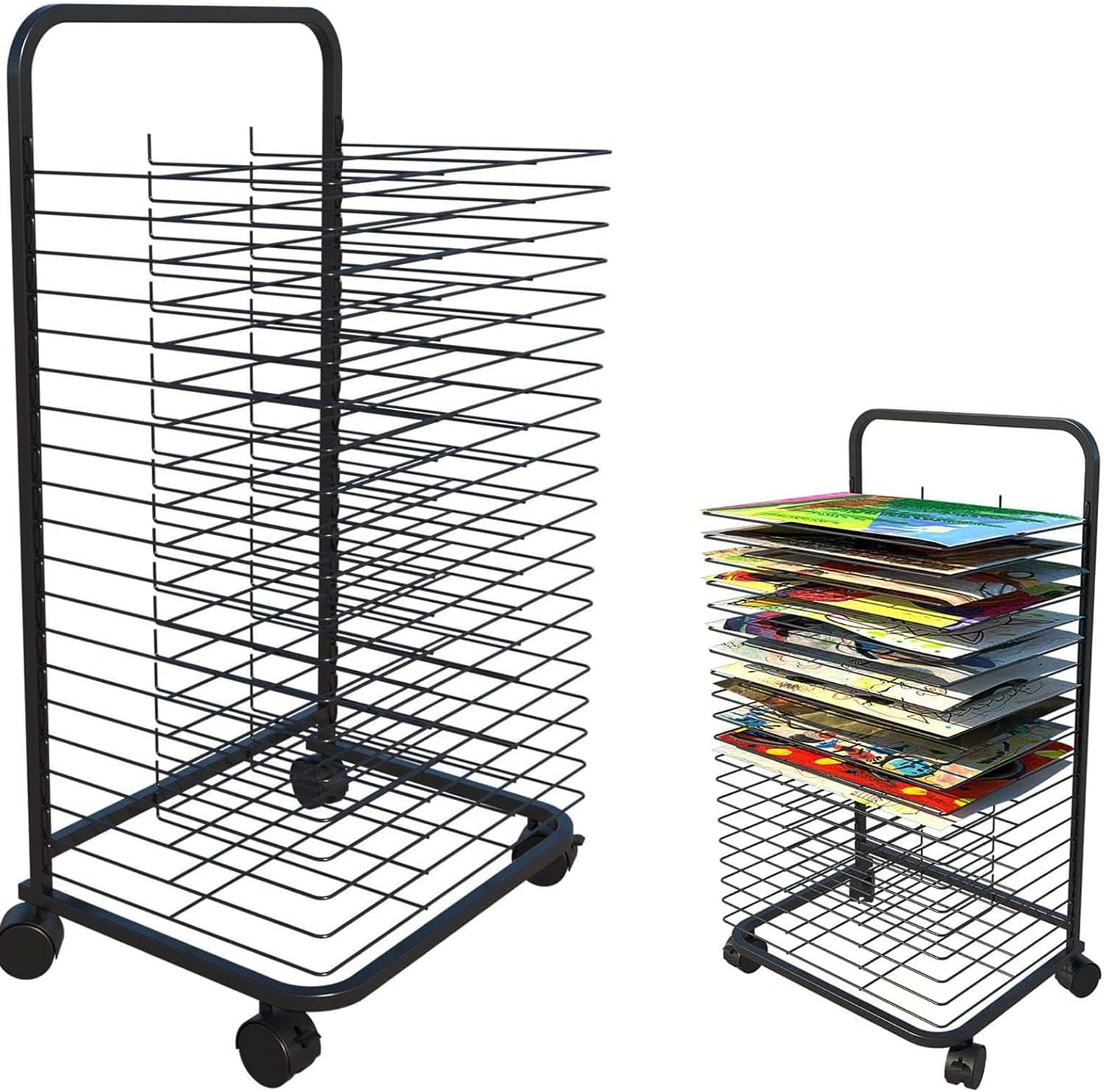 Painting Racks Print Racks，Mobile Art Drying Rack Steel Drying Painting Racks Double Sided Wire Drying Shelf, Power Coated Design, Drying Rack with Wheels Painting Crafts, Ideal for Schools