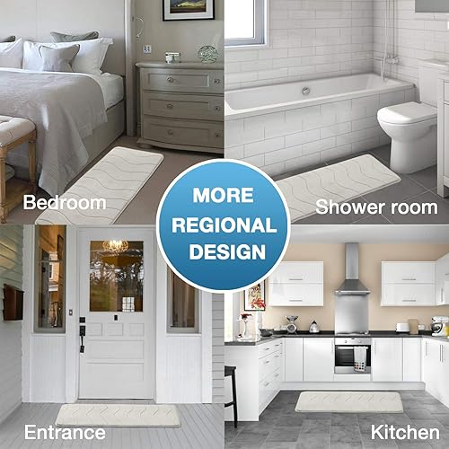 Vista 178 de Flamingo P Tapete de baño de espuma viscoelástica, extra largo, antideslizante, absorbente de agua, grueso, suave, lavable, 47 x 17 pulgadas