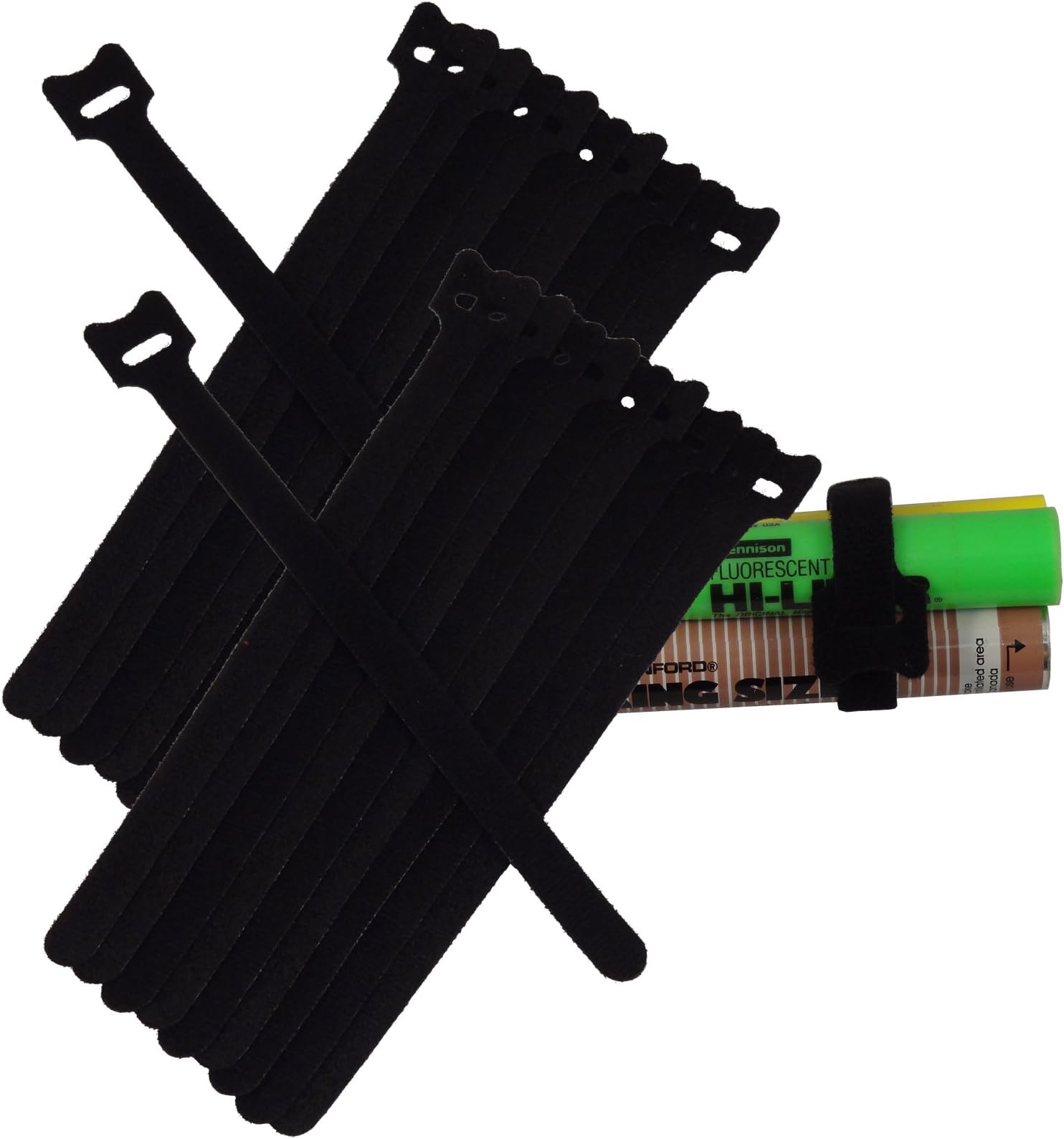 Self Gripping Hook & Loop Fastener Cable Tie Straps .5 x 8 Inch, Quantity 20, Black