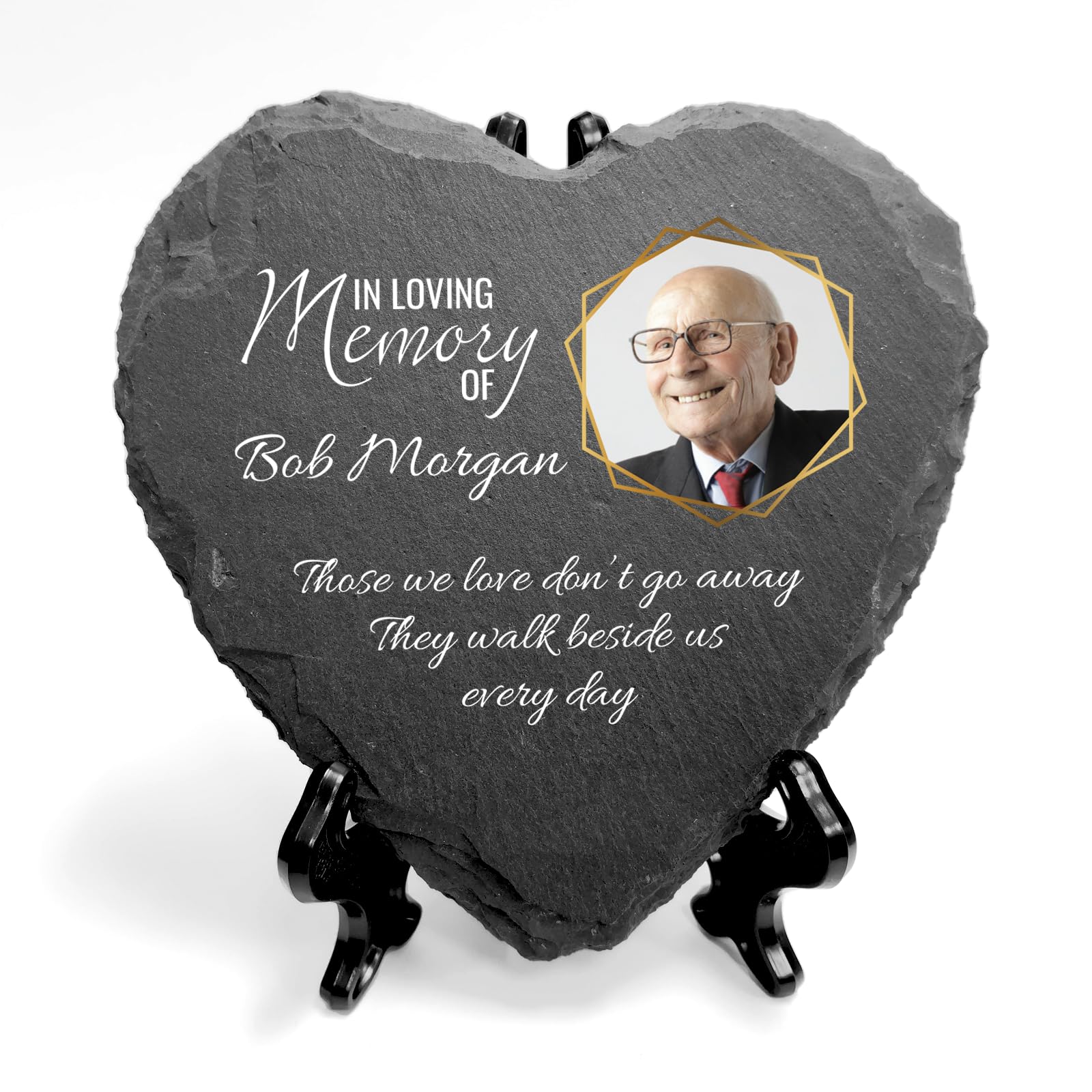 You Personalise Personalised UV Printed Photo Memorial Grave Marker Heart Slate With Optional Display Stand โ image 1