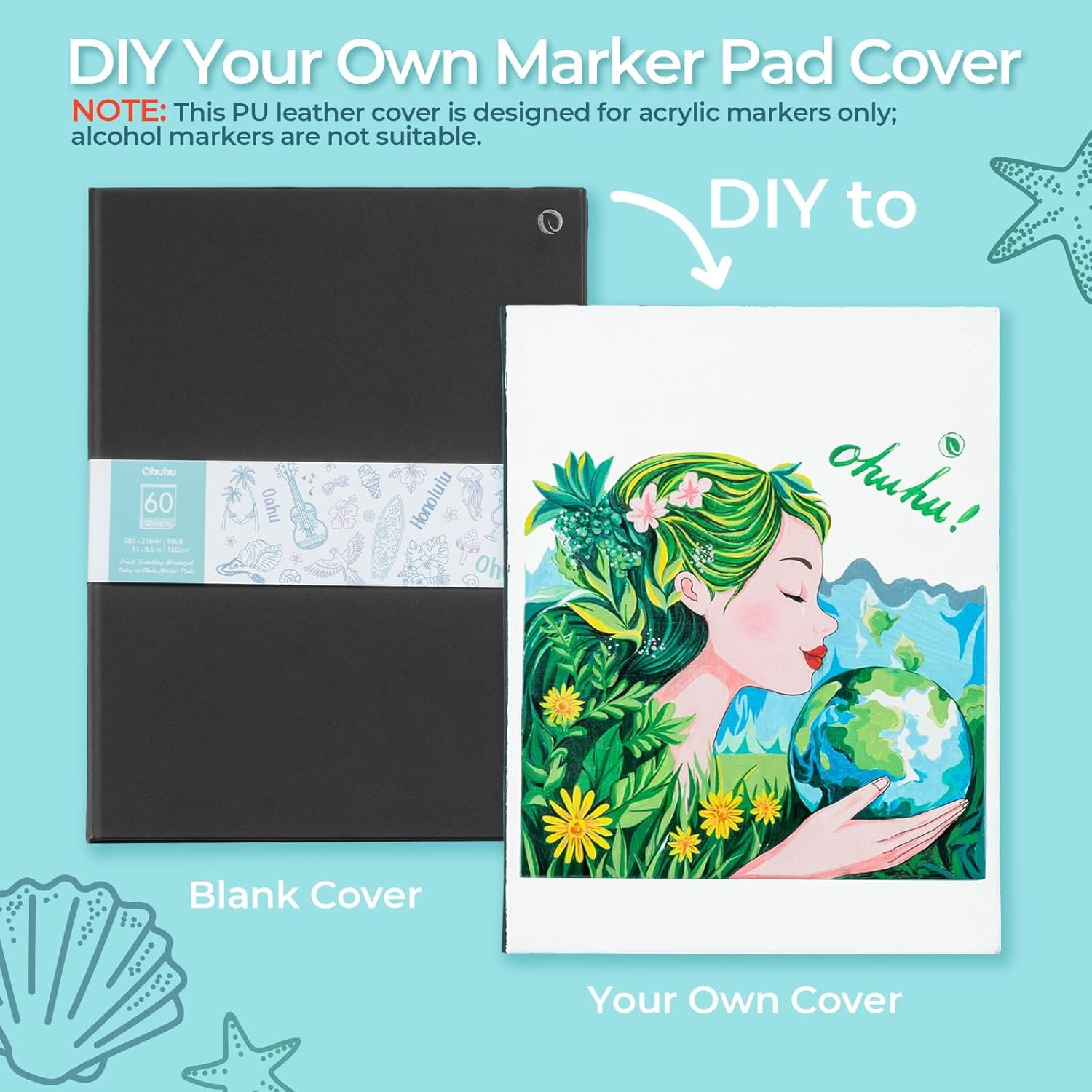 Ohuhu Double-Sided Marker Pad Art Sketchbook Bleedproof - 8.5"x11" Large Paper Size - 90 lb/150 gsm Smooth Drawing Paper - 60 Sheets/120 Pages - Hardcover Sketching Book for Alcohol Markers Paints - Image 3